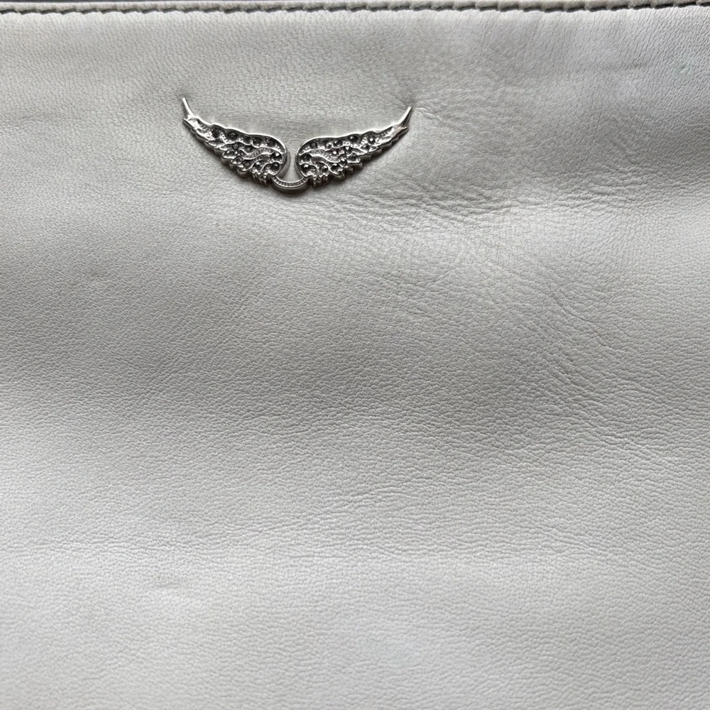 Zadig and Voltaire white leather clutch bag black white woman motorcycle logo - Picture 5 of 11